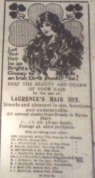 Annuncio di tinture per capelli---Kilkenny-Journal-1920