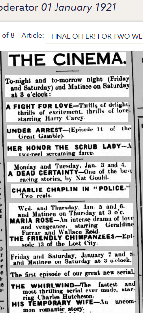 1er janvier 1921-----Cinema-Times-in-Kilkenny---Semaine-du-Nouvel-An