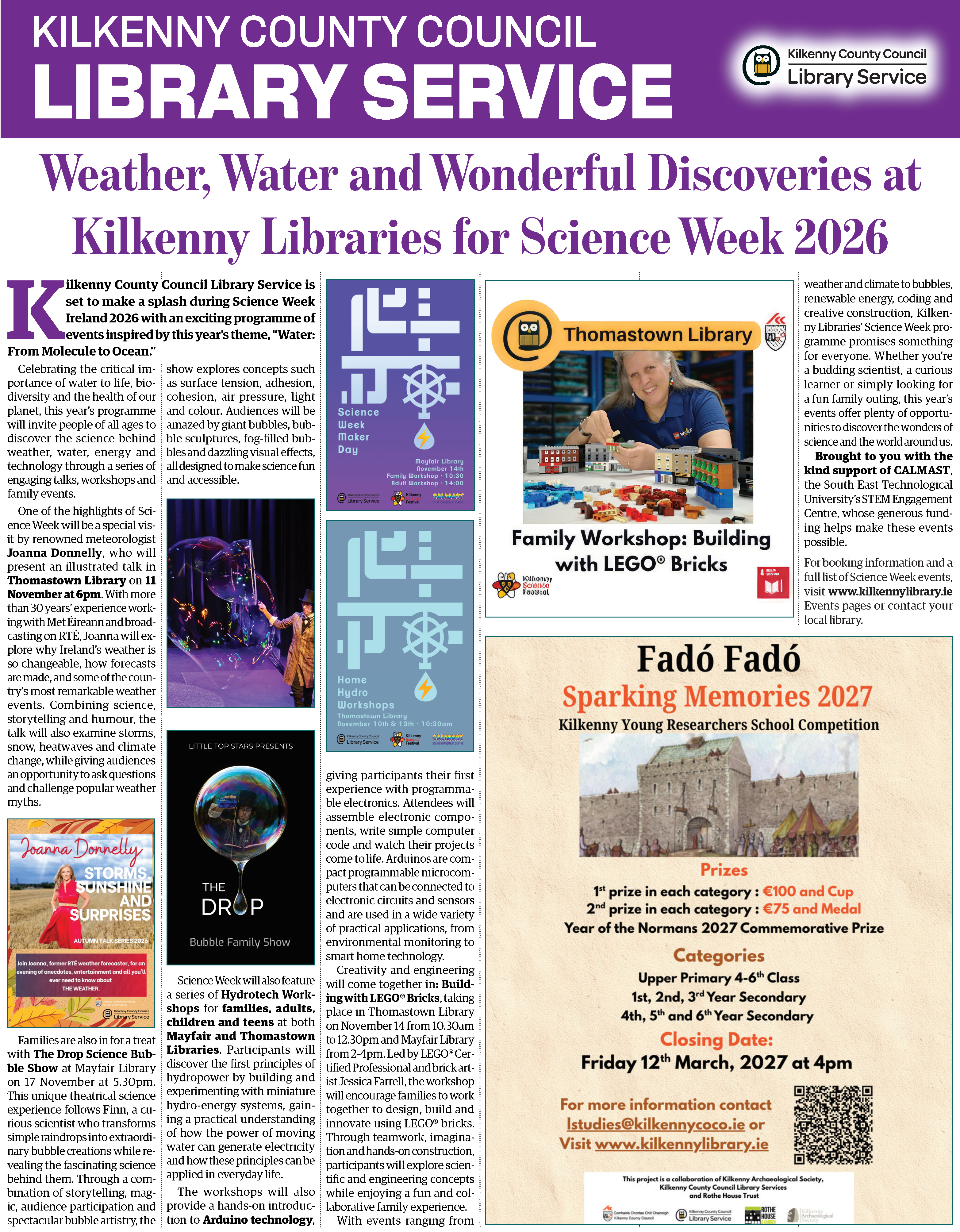 Science week newspaper article and Fadó Fadó competition poster.